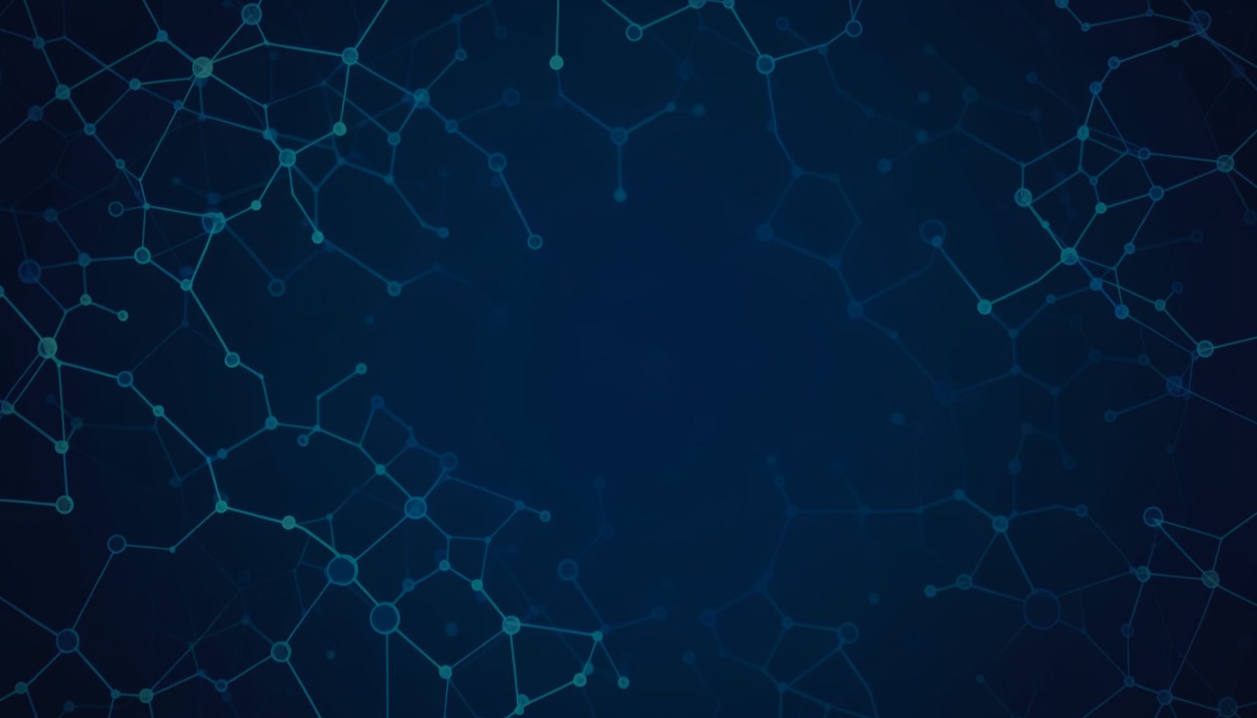 Abstract dark blue background with subtle molecular and data-network patterns in teal and navy tones